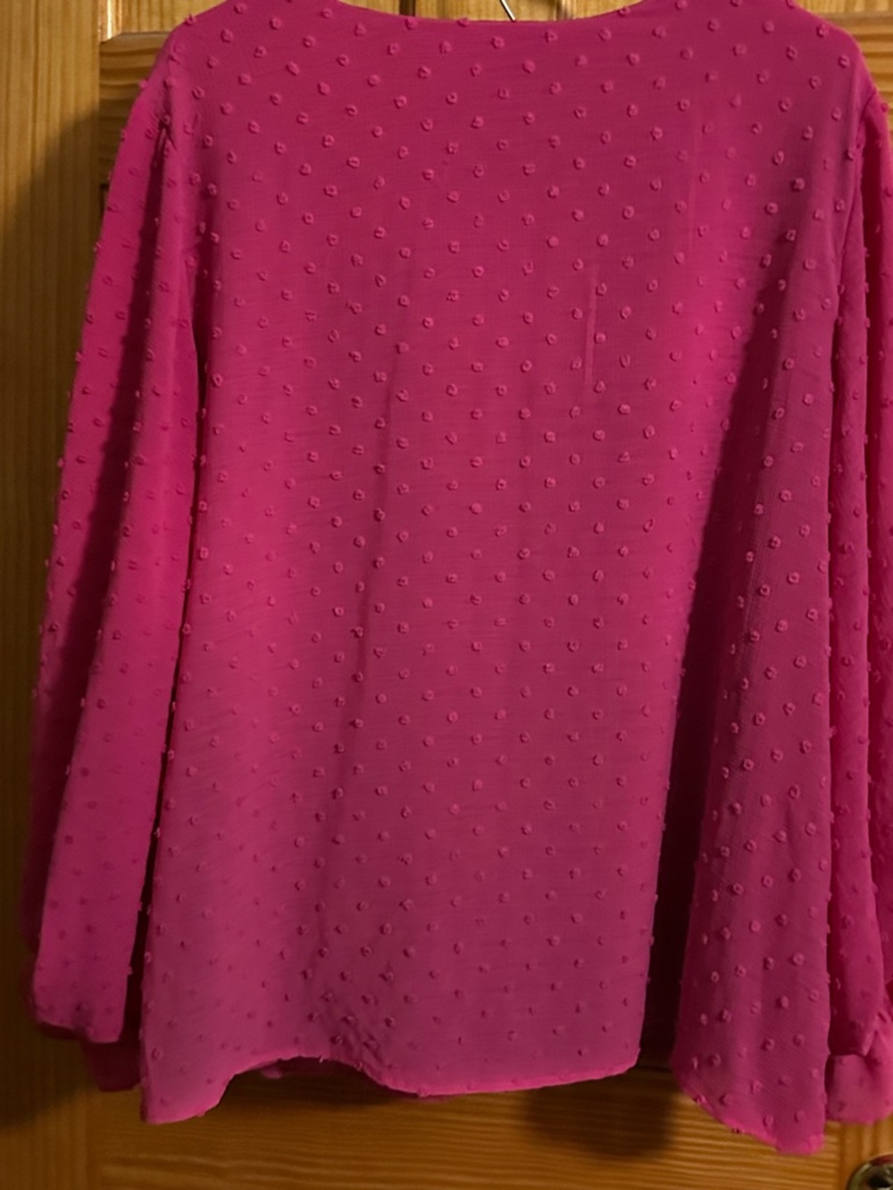 Vince Camuto Hot Pink Swiss Dot V-Neck Blouse - Picture 5 of 5
